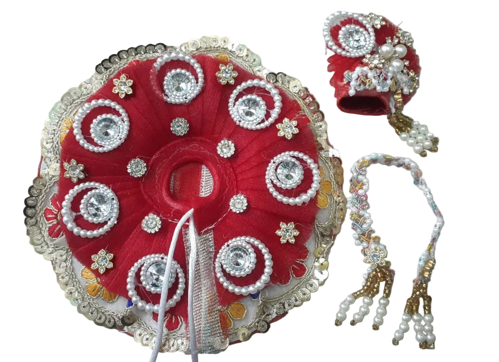 Royal Red Heavy Designer Poshak Set for Laddu Gopal Ji with Mukut & Mala Saiz 2