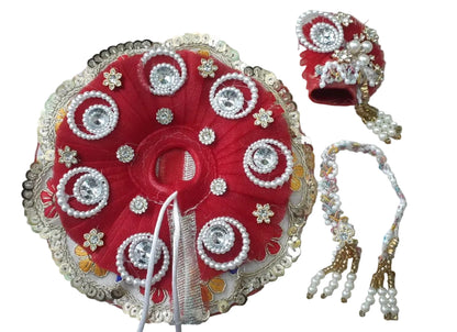 Royal Red Heavy Designer Poshak Set for Laddu Gopal Ji with Mukut & Mala Saiz 2
