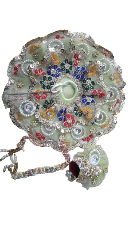 Beautiful Pista Green Heavy Poshak Set for Laddu Gopal Ji with Mukut and Mala (Size 4 ) (Copy)